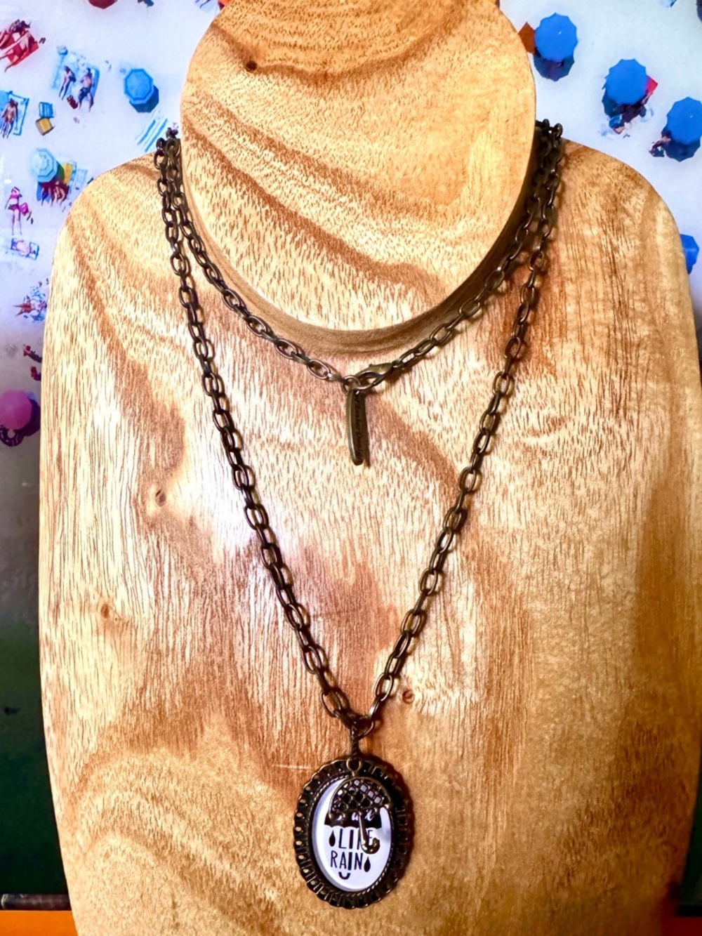 Plunder Gretchen Bronze Brown Necklace with Umbrella Pendant New in Box + Pouch